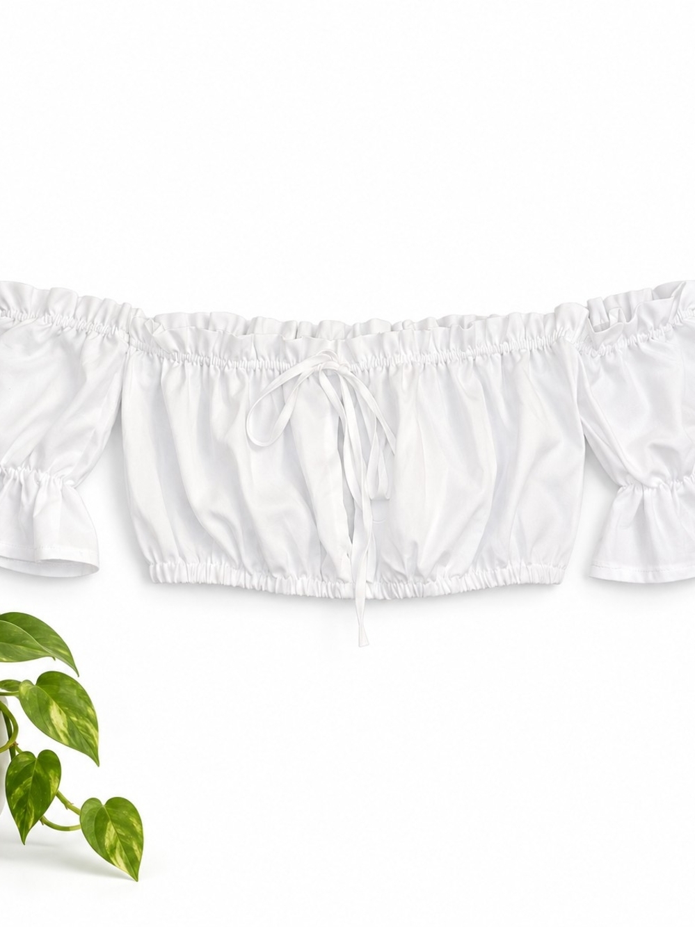 White Ruffle Off-Shoulder Crop Top - Picture 2 of 4